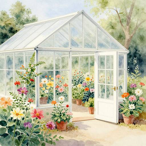 Flowers in the Greenhouse Watercolor