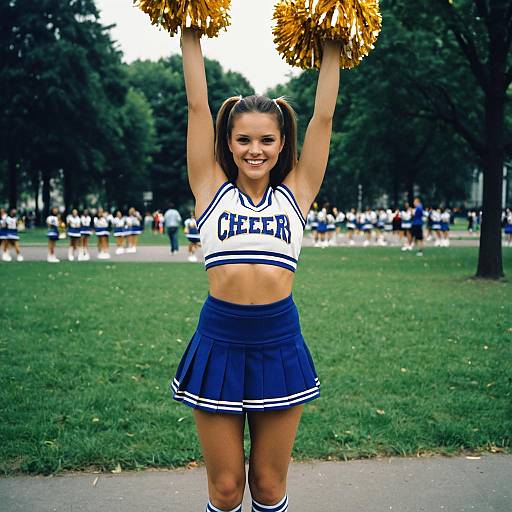 Cheerleader Posing in City Park