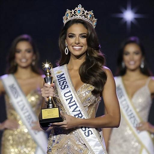 Miss Universe Winner Holding Trophy