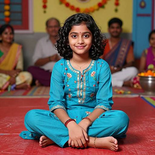 Festive Young Girl in Cerulean Churidar