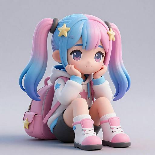 Chibi Girl with Starry Multicolored Hair