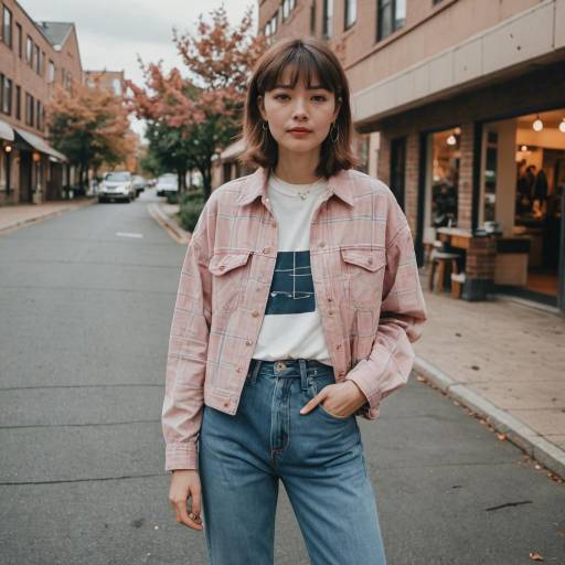 Young Woman in 90s Casual Outfit on Street