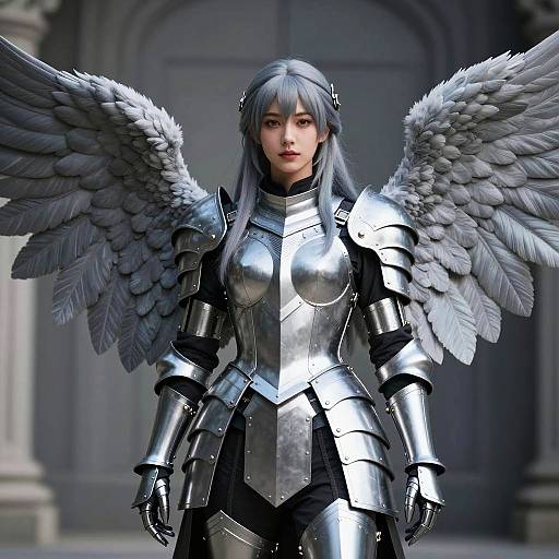 Photorealistic Silver Armored Angel Portrait