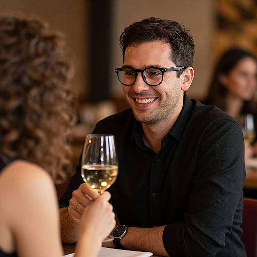 Smiling Man Enjoying Wine at Restaurant