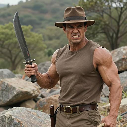 Determined Warrior in Rocky Wilderness