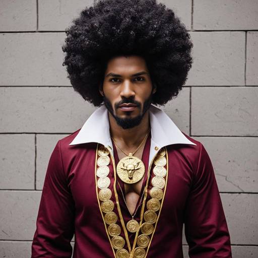 Man in Afro Hairstyle and Burgundy Cosplay Costume