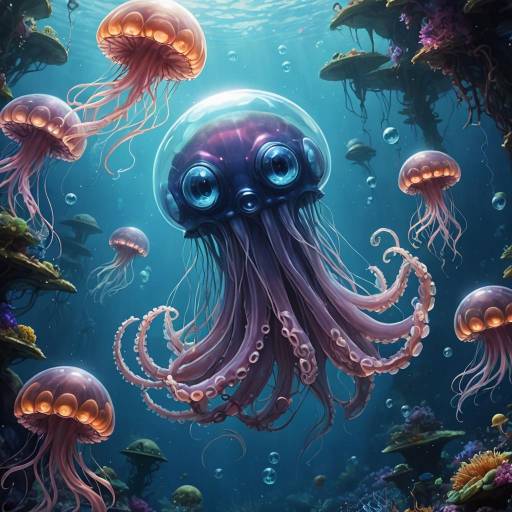 Underwater Scene with Jellyfish and Creatures