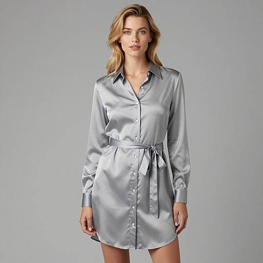 Stylish Blonde in Light Grey Satin Dress