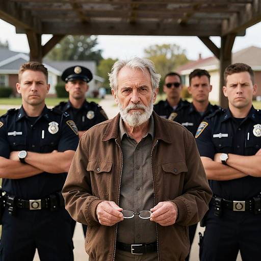 Older Man Surrounded by Police Officers