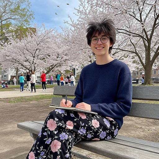 College Student Sketching in Spring Park