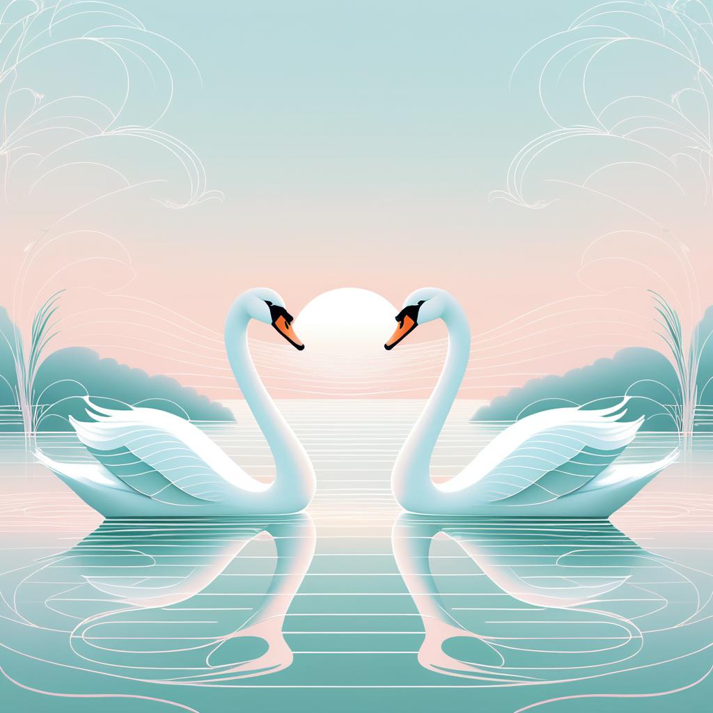 Elegant Swans in Pastel Lake Art