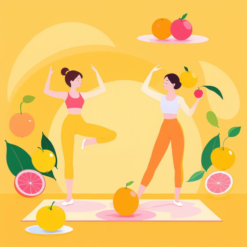 Whimsical Yoga Fruits in Gouache Style