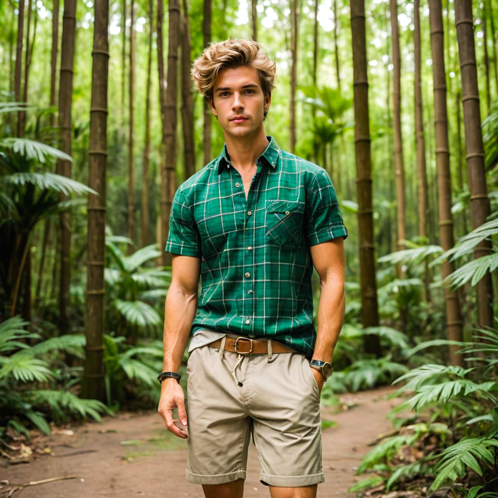 Trendy Young Man in Bamboo Forest