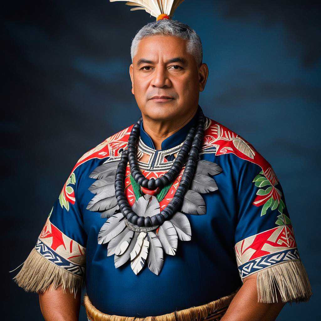 Serious Fijian Chief in Traditional Attire