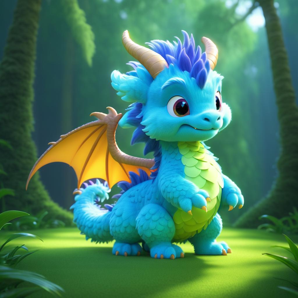 Vivid Digital Art of a Fluffy Dragon