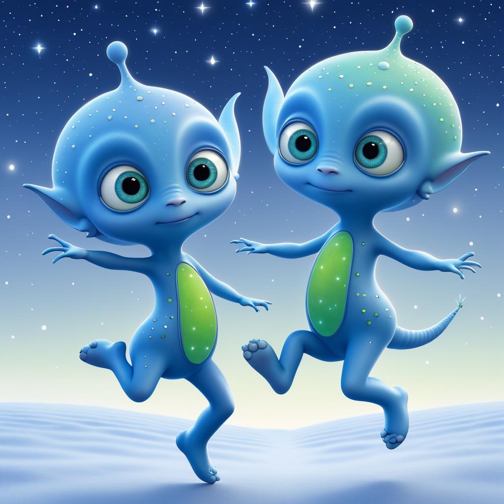 Cute Dancing Aliens Under Starry Sky