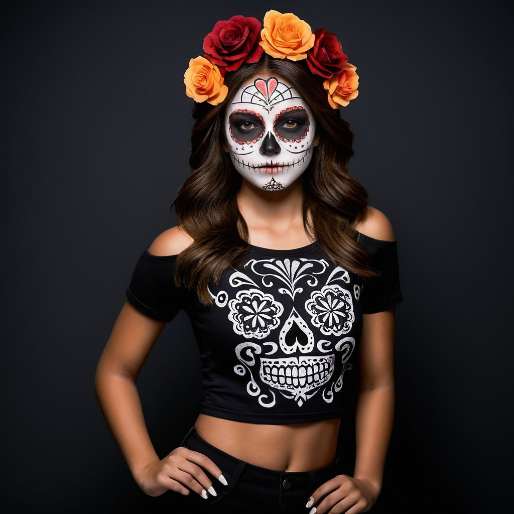 Excited Teen Girl in Day of the Dead