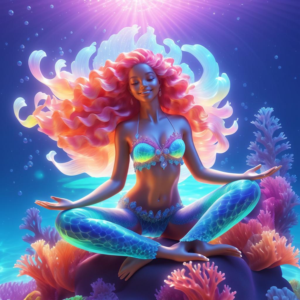 Blissful Mermaid Practicing Yoga on Coral