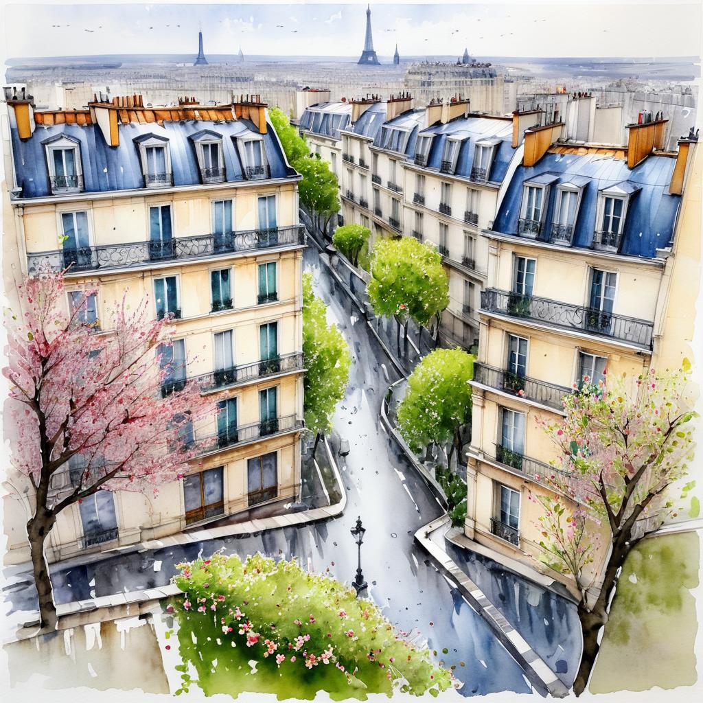 Charming Parisian Landscape in Watercolor