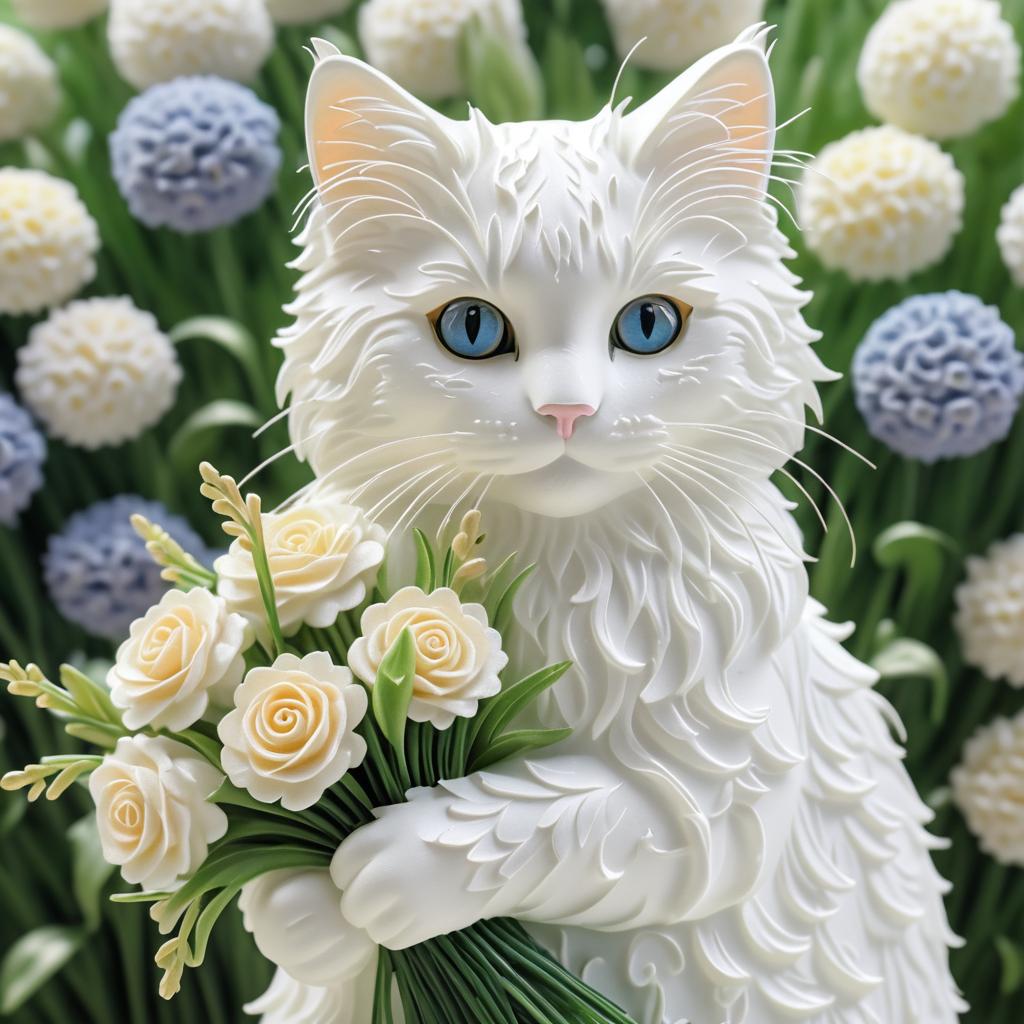 Heartwarming Cat with a Bouquet