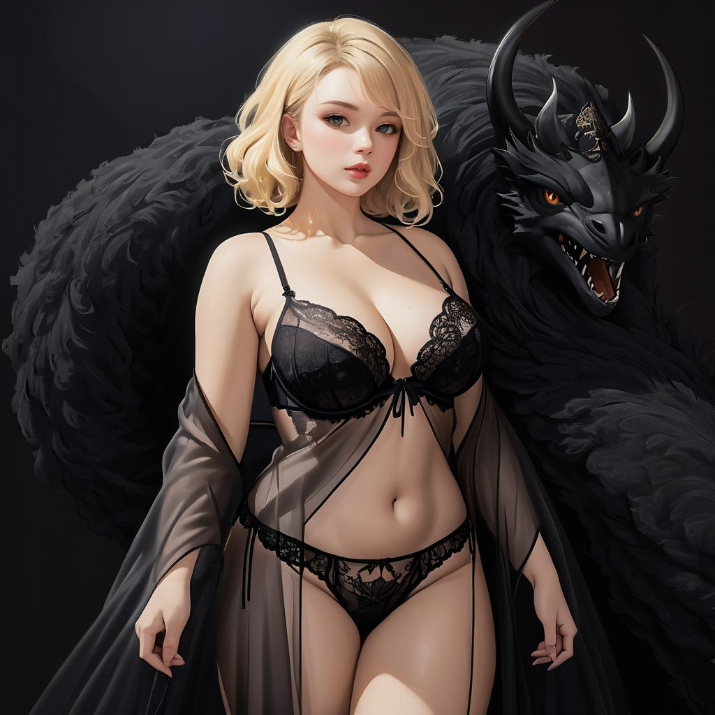 Blushing Woman in Lingerie with Monster