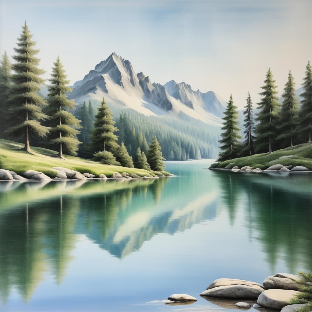 Serene Pastel Landscape of Mountain Lake