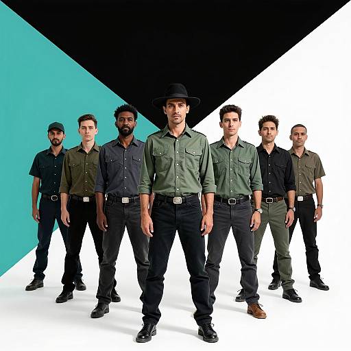 Serious Group Photo with Teal Elements