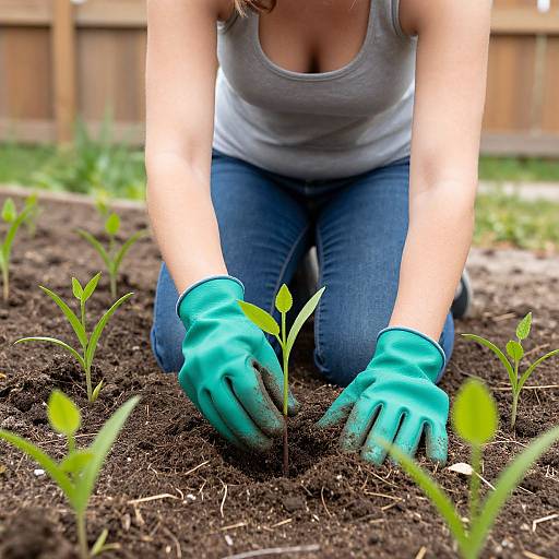 Woman Gardening Planting Seedlings Outdoors