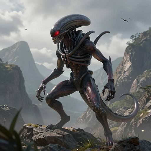 Powerful Alien Creature in Rocky Terrain