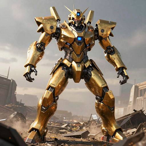 Futuristic Mech with Gold Shoulder Pads