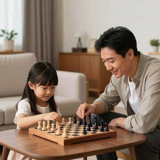 Father and Daughter Playing Chess