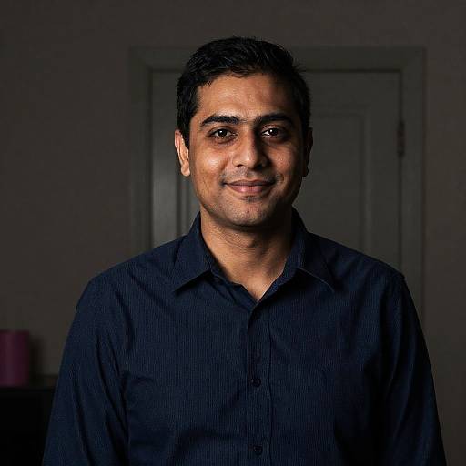 Smiling Man in Dimly Lit Room