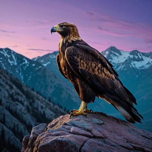Golden Eagle on Mountain Peak at Twilight