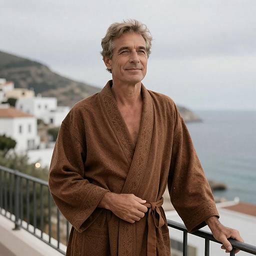 Relaxed Middle-Aged Man on Balcony