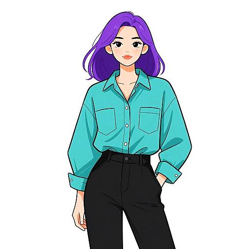 Casual Woman in Teal Shirt