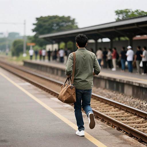Dynamic Man on Train Platform Scene