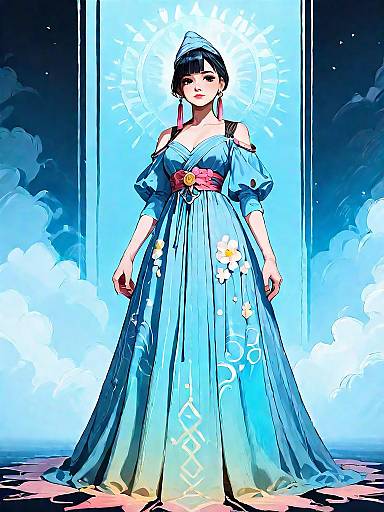 Dark Fantasy Woman in Blue Boho Dress