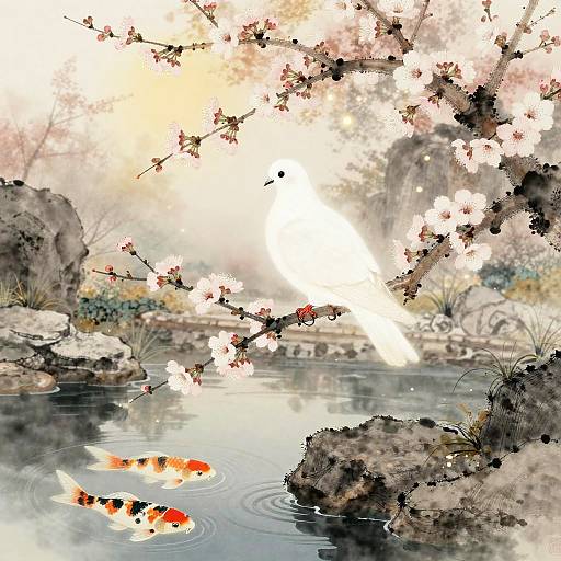 Serene White Dove in Zen Garden