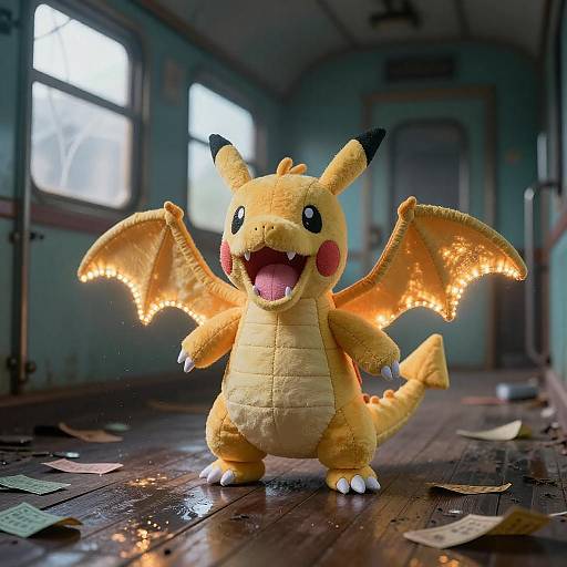 Hand-Stitched Dragon Plush in Neon Setting