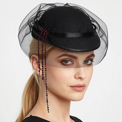 Elegant Blonde Woman in Black Derby Hat