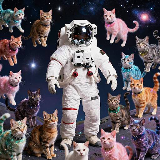 Psychedelic Cosmic Cats with Astronaut