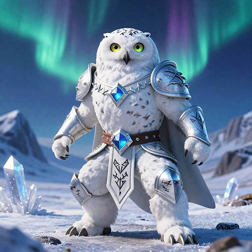 Aurora-Bathed Crystalline Snow-Owl Paladin Matte Painting