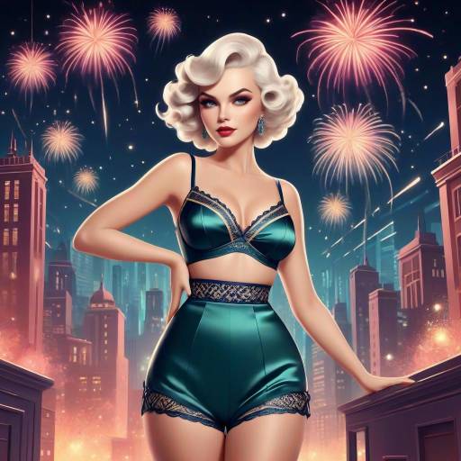 Retro Glamorous Woman with Fireworks