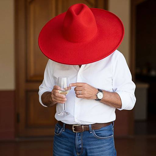Man with Red Sombrero and Wine