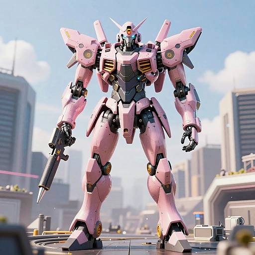 Futuristic Mecha in Glowing Cityscape