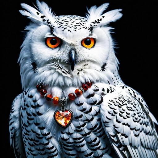 Snowy Owl with Ember Bead Necklace Snowy Owl with Ember Bead Necklace