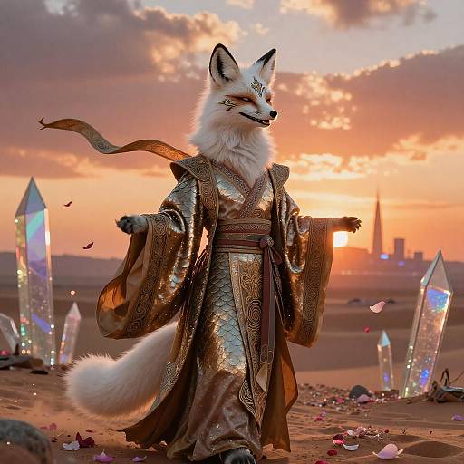 Bronze-Sigiled Kitsune on Desert Ridge