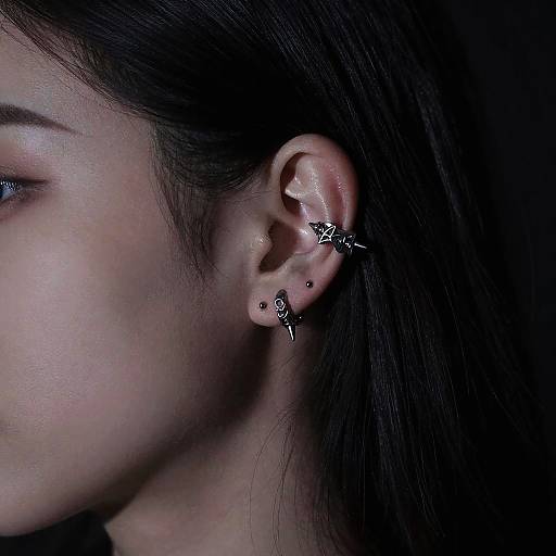 Gothic Ear Piercings with Metal Cuffs