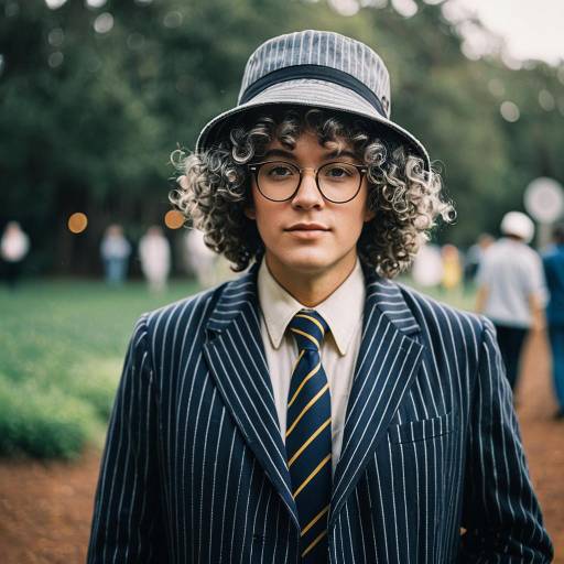 Person in Vintage Pinstripe Suit and Bucket Hat