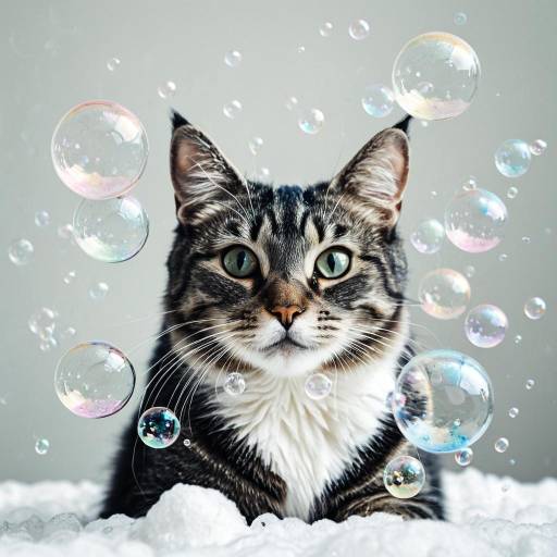 Tabby Cat Surrounded by Soap Bubbles Tabby Cat Surrounded by Soap Bubbles